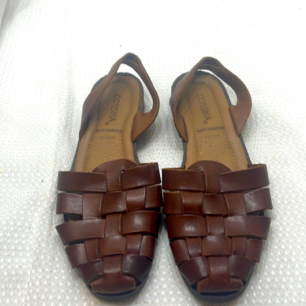 Corsina Brown Woven Leather Flats Made In Brazil 8.5